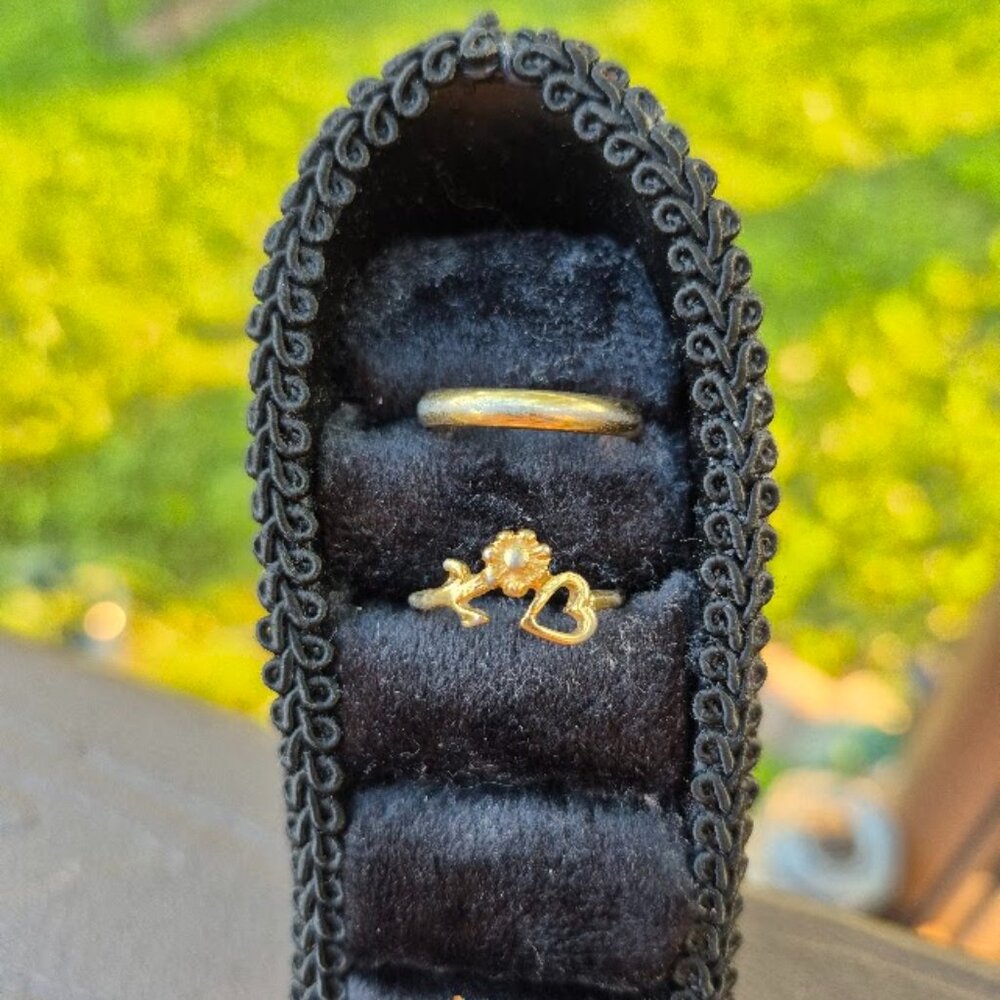 Gold Electroplated Vintage Flower and Heart Ring Plus Gold Tone Ring Size 6